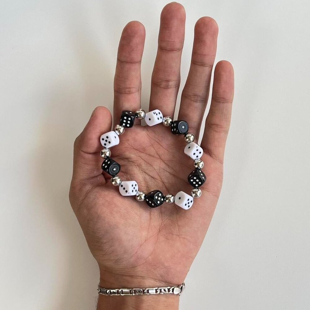 y2k 2000s dice grunge punk black and white bracelet